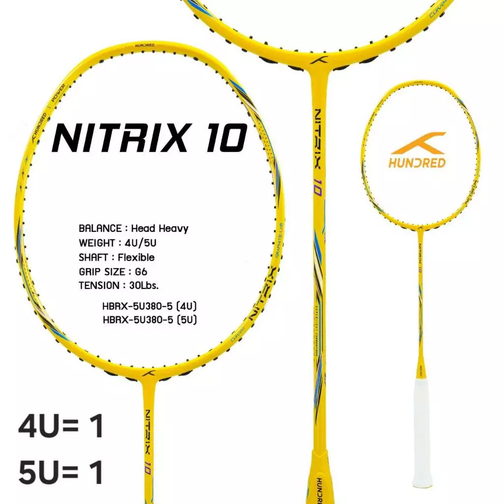 HUNDRED ไม้แบดมินตัน รุ่น Nitrix 10 ( HBRX-5U380 1-5 ) ไม้บุกที่ดุดัน แถมเอ็น กริป ซอง รูปที่ 8