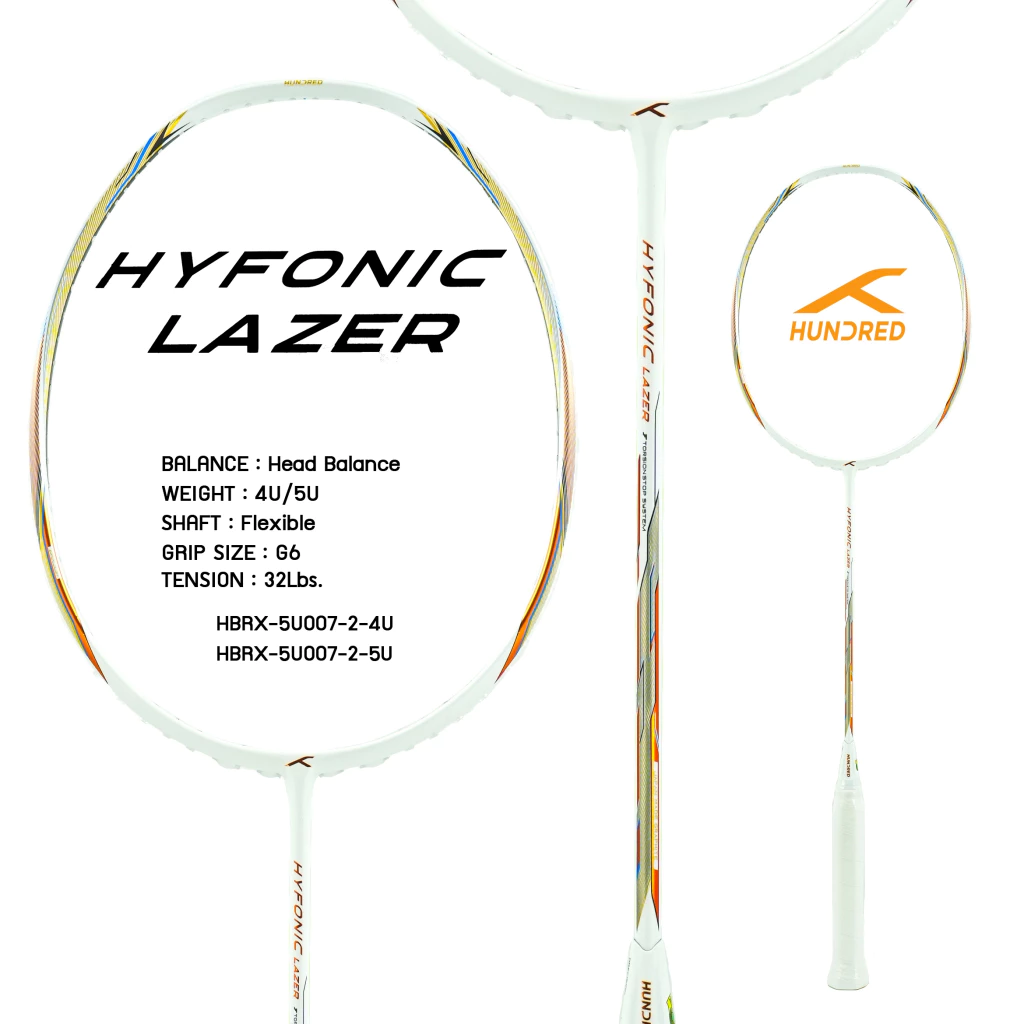 Hundred ไม้แบดมินตัน รุ่น Hyfonic Lazer สายสมดุล มี2สี ขาว/ดำ 4U/5U ฟรีเอ็น ซอง ประกัน รูปที่ 3