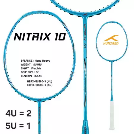HUNDRED ไม้แบดมินตัน รุ่น Nitrix 10 ( HBRX-5U380 1-5 ) ไม้บุกที่ดุดัน แถมเอ็น กริป ซอง รูปที่ 7