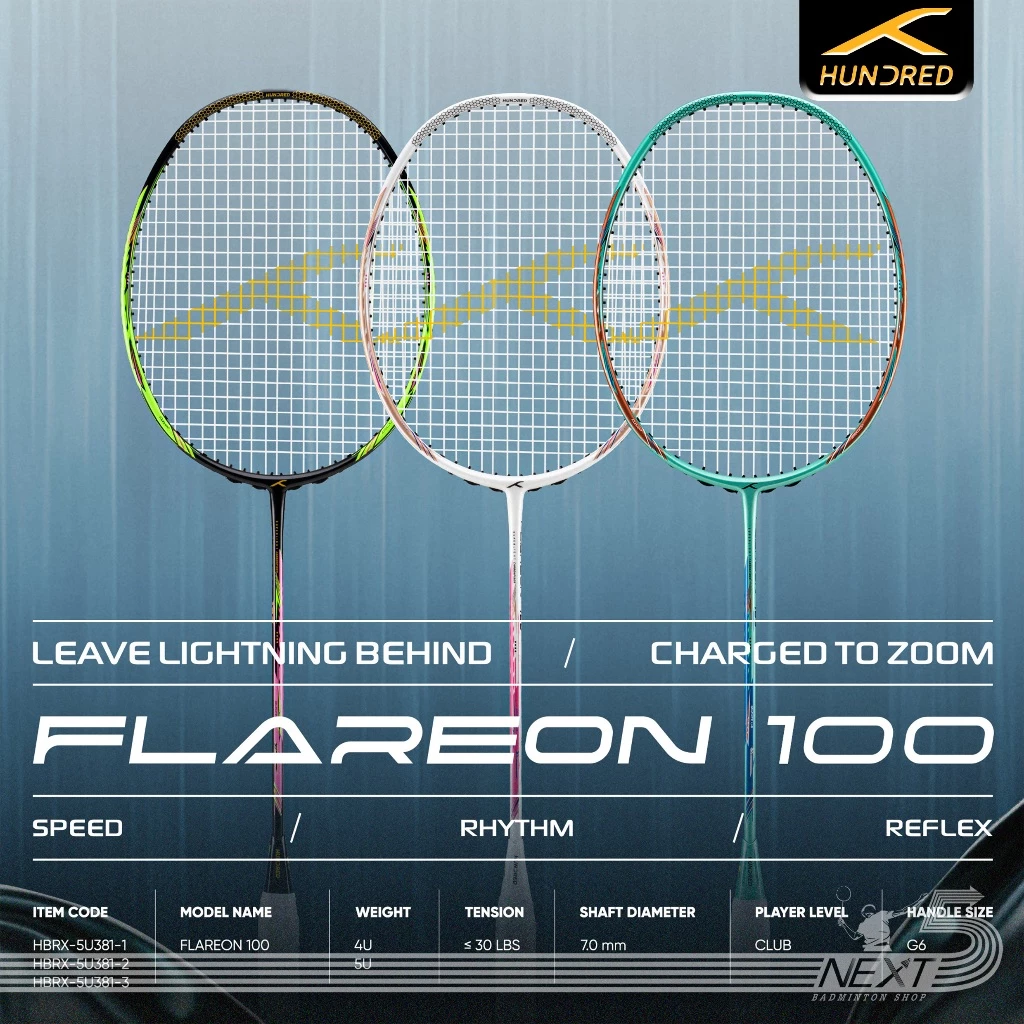 HUNDRED ไม้แบดมินตัน รุ่น Flareon 100 ( HBRX-5U381 1-3 ) ไม้สายความเร็ว แถมเอ็น กริป ซอง รูปที่ 1