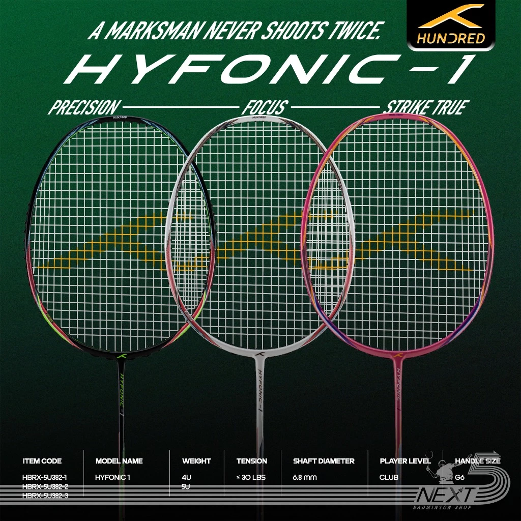 HUNDRED ไม้แบดมินตัน รุ่น Hyfonic 1 ( HBRX-5U382 1-3 ) ไม้คอนโทรลดั่งใจ แถมเอ็น กริป ซอง รูปที่ 1