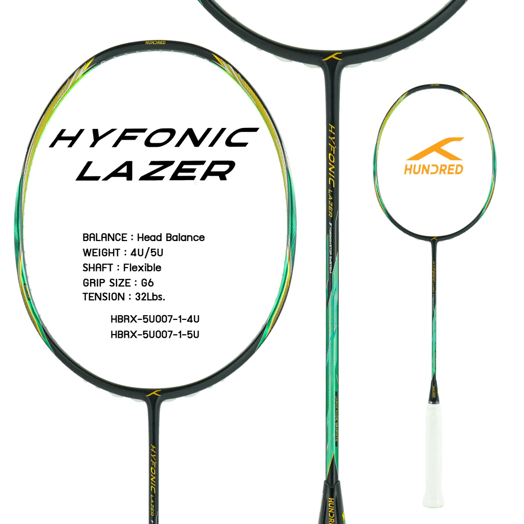 Hundred ไม้แบดมินตัน รุ่น Hyfonic Lazer สายสมดุล มี2สี ขาว/ดำ 4U/5U ฟรีเอ็น ซอง ประกัน รูปที่ 2