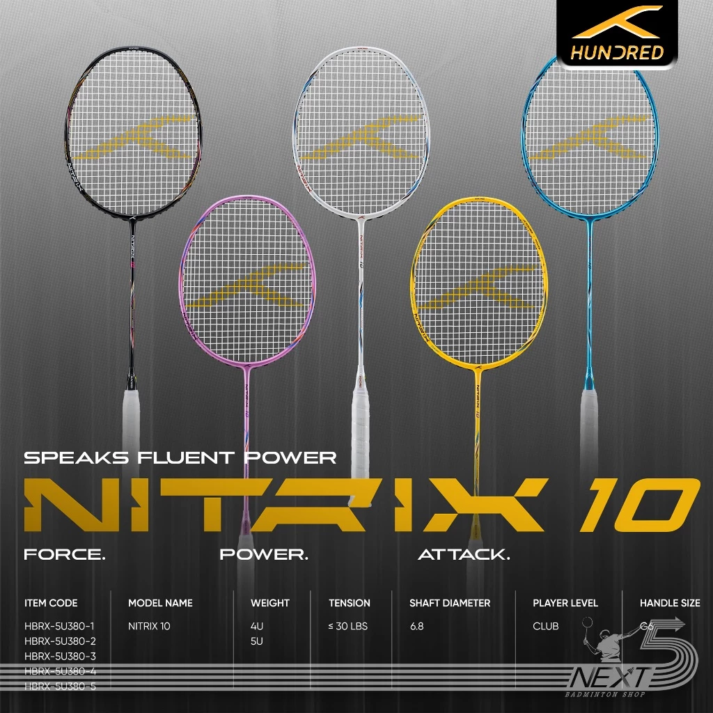 HUNDRED ไม้แบดมินตัน รุ่น Nitrix 10 ( HBRX-5U380 1-5 ) ไม้บุกที่ดุดัน แถมเอ็น กริป ซอง รูปที่ 1