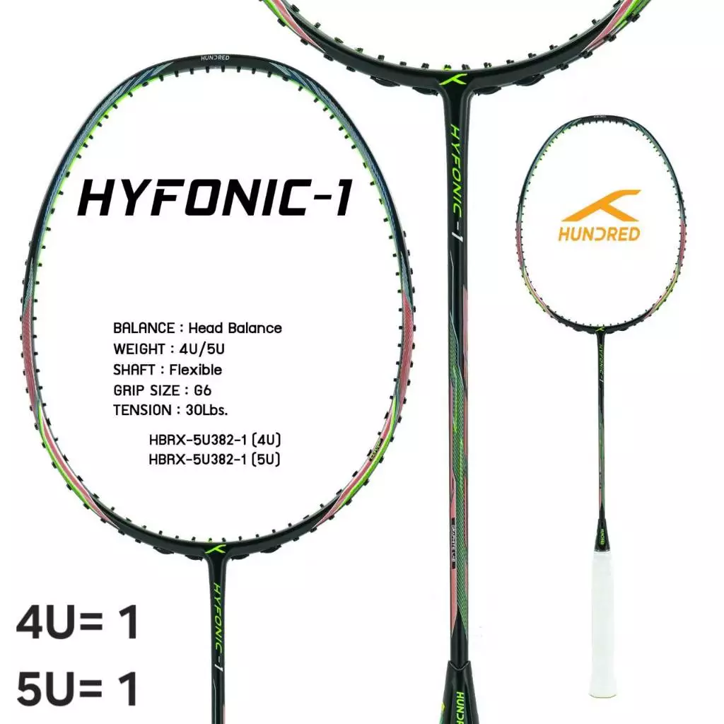 HUNDRED ไม้แบดมินตัน รุ่น Hyfonic 1 ( HBRX-5U382 1-3 ) ไม้คอนโทรลดั่งใจ แถมเอ็น กริป ซอง รูปที่ 6